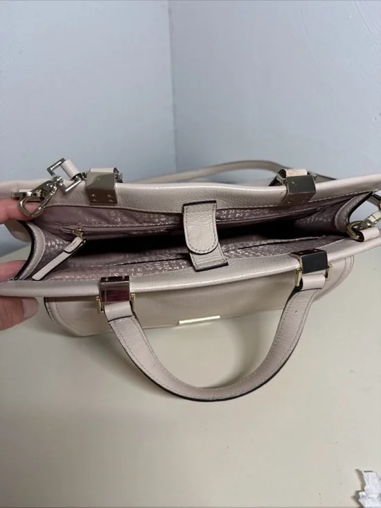 Kate Spade Cream White Pebbled Leather Satchel Crossbody Bag Gold Hardware - Picture 15 of 16